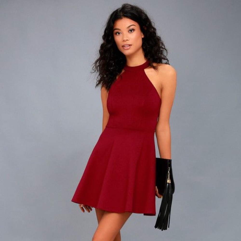 Hometown Girl Wine Red Lace Skater Dress